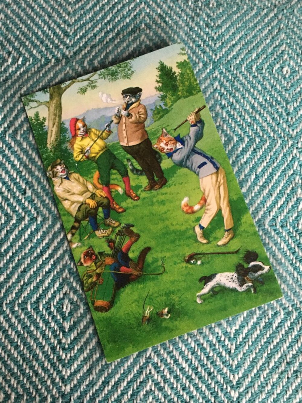 Vintage Alfred Mainzer Anthropomorphic Golfing Cats Postcard Unused